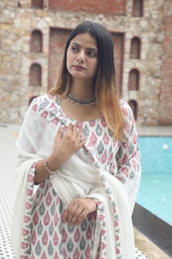 Negchar Chooti Buti Handblock Print Straight Kurta set Of three