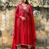 NEGCHAR RED ANARKALI SET