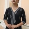 Negchar Black Border Straight Kurta Set