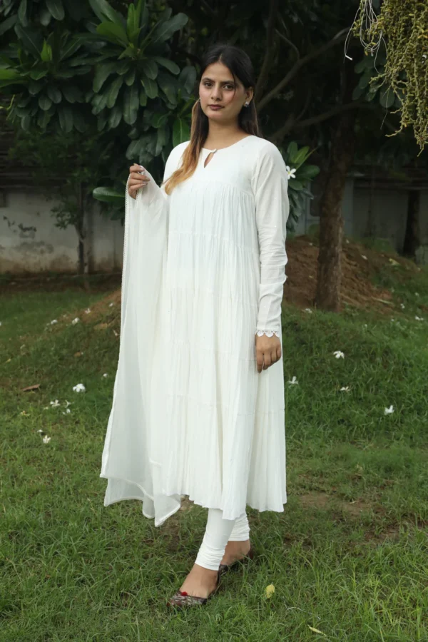 1 Negchar White Tire Anarkali set Set of 3