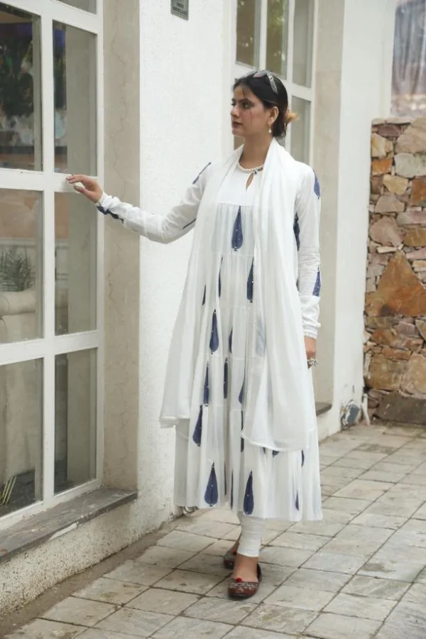 Negchar-Blue leaf Handblock tire anarkali set Negchar-Blue leaf Handblock tire anarkali set