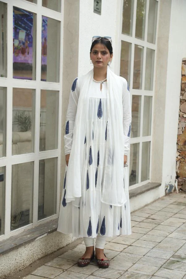 2 Negchar-Blue leaf Handblock tire anarkali set