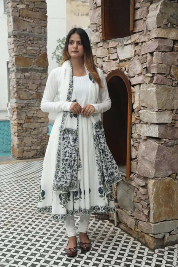 2 Negchar Blue Buta Anarkali Set of 3 by Urban India Trends