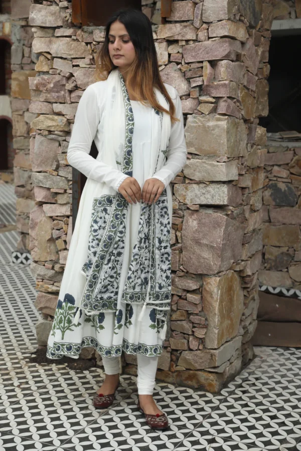 4 Negchar Blue Buta Anarkali Set of 3 by Urban India Trends