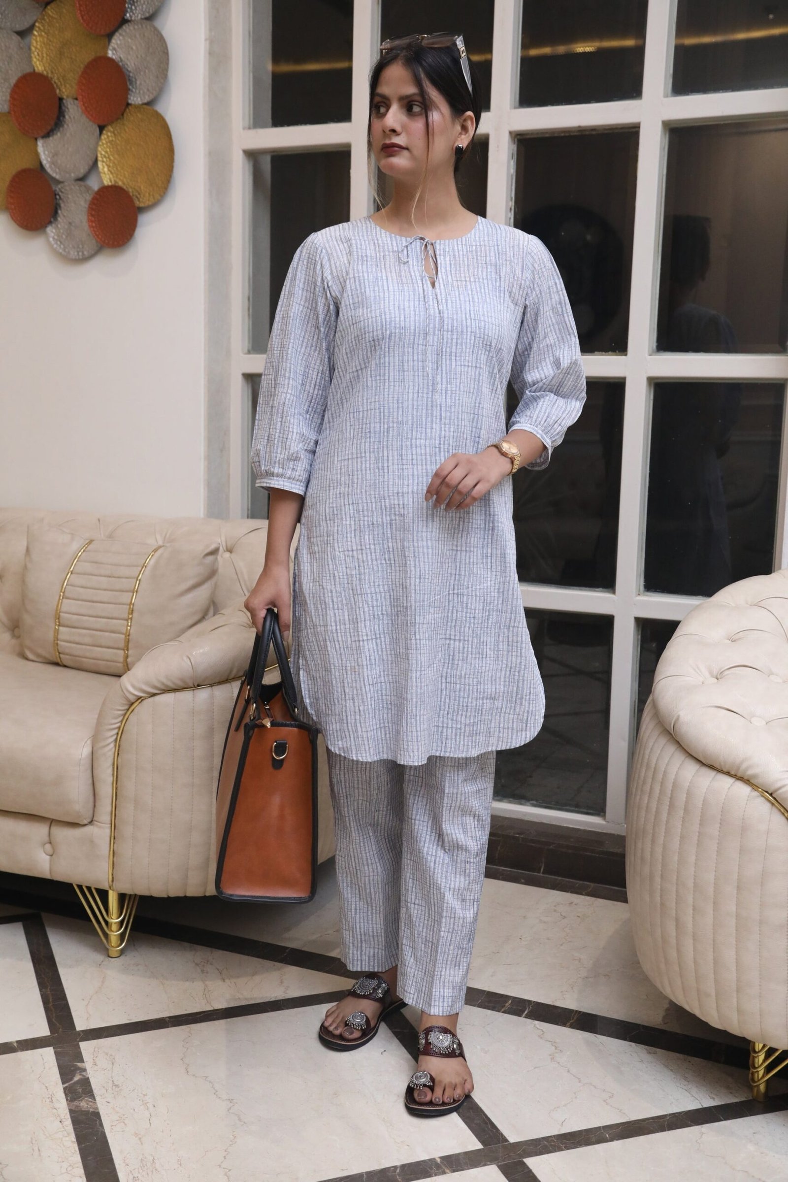 BD9A2304-_1 Negchar Black Border Straight Kurta Set