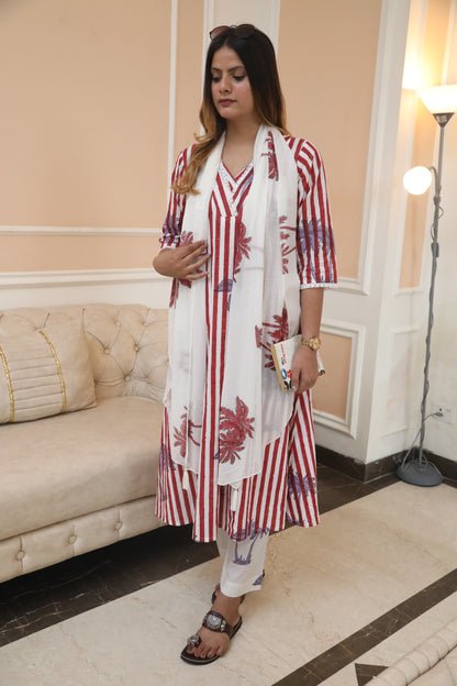 BD9A2353-_1 (1) Red stripes and palm handblockprinted linen set of 3